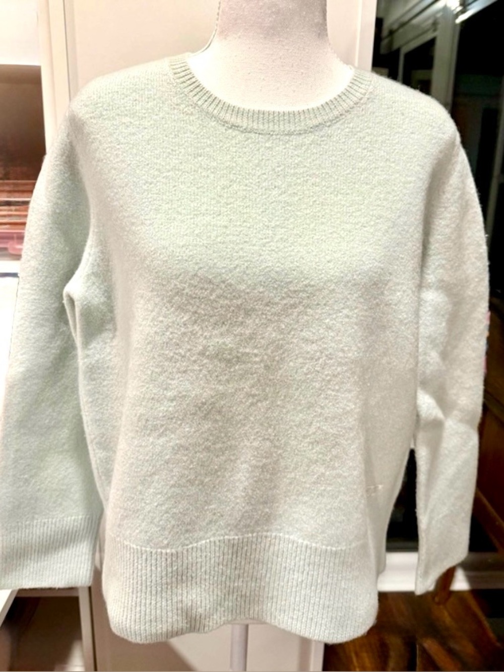 Tory Burch Felted Merino Wool Crewneck Sweater Iced Mint M NWT